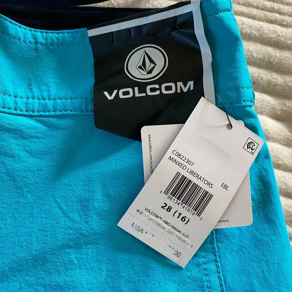 Volcom Boys Board Shorts Swim Suit Pockets blue black size 16 - Picture 2 of 14